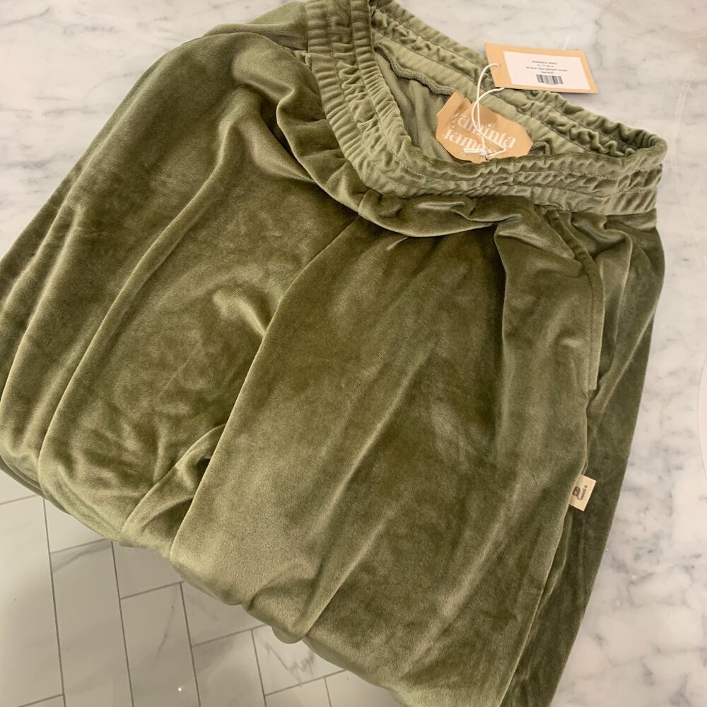 NWT Araminta James Women's Velour Trackpant + Hoodie Khaki‎ Green XS
